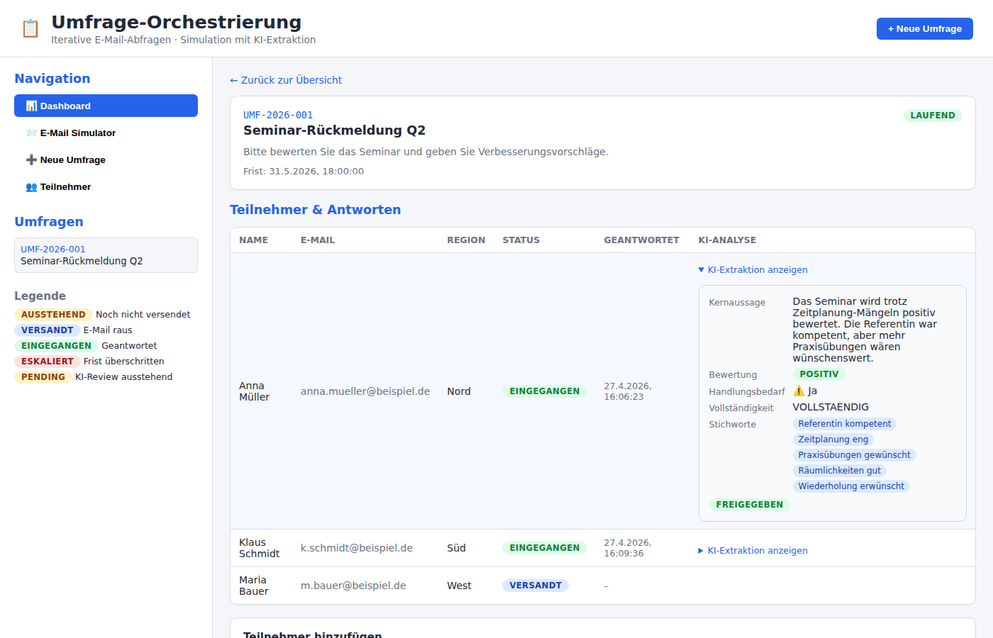 KI-Extraktion in der Detailansicht mit Freigabe- und Ablehnen-Buttons